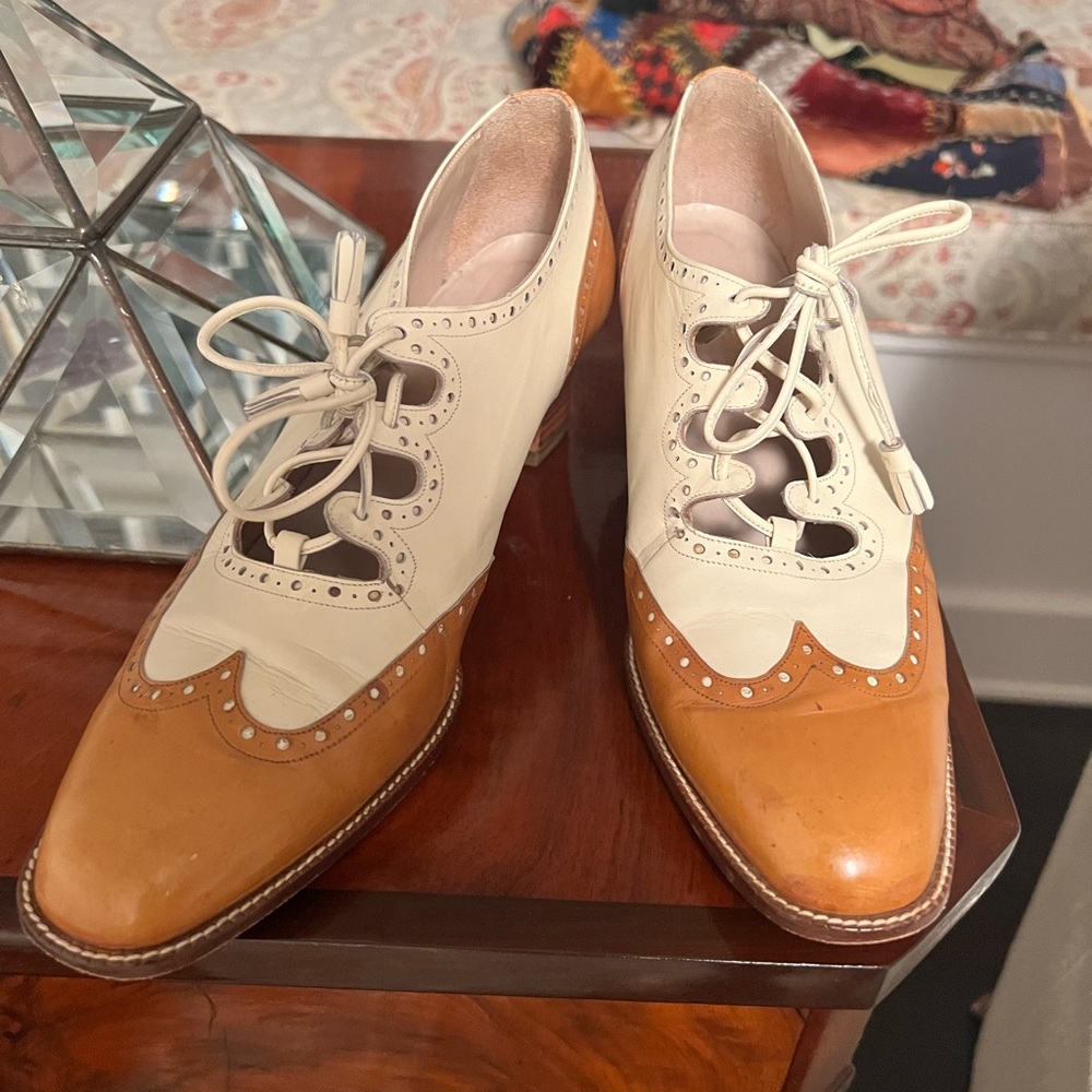Yanko Cream and Caramel Leather Heel Size 8